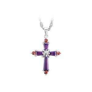  Ladies Amethyst & Pink Tourmaline Cross Pendant Jewelry