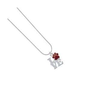 Silver Love with Maroon Paw   Silver Plated Snake Chain Charm Necklace 