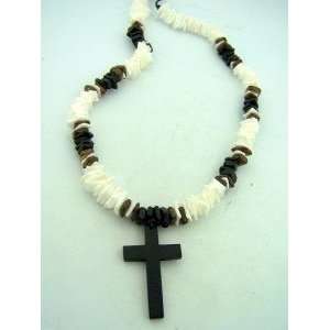    Hip Christian Stone Shell Wood Cross Religious Necklace: Jewelry