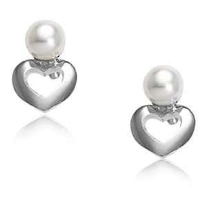Childrens Sterling Silver Open Heart with Freshwater Cultured Pearl 