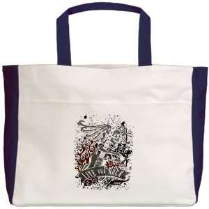  Beach Tote Navy Live For Rock Guitar Skull Roses and 