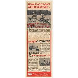  1952 Minneapolis Moline Z Tractor Harvestor 69 Print Ad 
