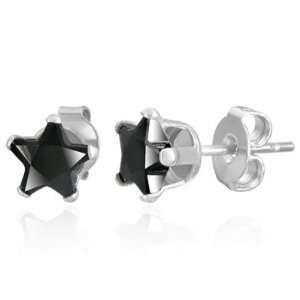   CZ Star Shaped 8mm Stainless Steel Mens Stud Earrings (Pair): Jewelry