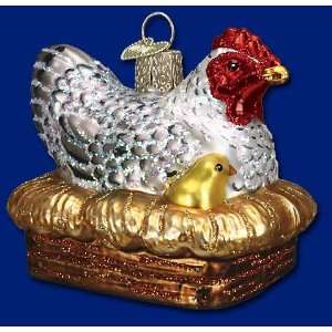 : Mercks Family Old Wolrld Christmas ornament glass hen on nest 2 1 