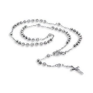 Unique 14k White Gold Cross Crucifix Rosary Necklace