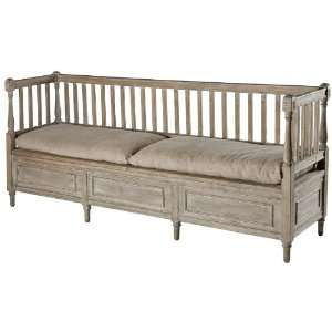  French Country Weathered Gray High Back Storage Bench Sofa 