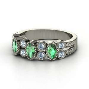  Hopscotch Band, 14K White Gold Ring with Emerald 