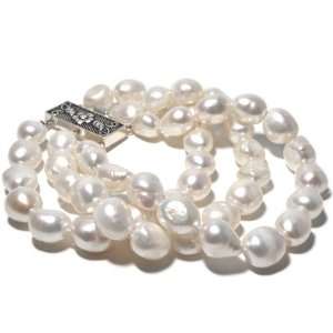  HinsonGayle Triple Strand White Baroque Pearl Bracelet 
