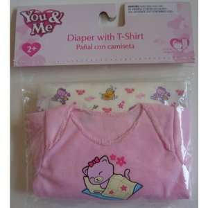  You & Me Baby Doll Diaper with T Shirt   Pink / Kitty 