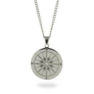  Heart and Compass Pendant on Sterling Silver Link Necklace 