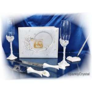  Wedding Guest book, Toasting glasses, cake knife and pen 