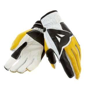   DAINESE VINTAGE RACER LEATHER GLOVES WHITE/BLACK/YELLOW XS: Automotive
