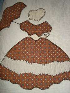 Vtg Antique Appliqued Southern Belle Sunbonnet Girl Quilt Full Size 