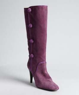 Celine purple suede button detail stacked heel boots   up to 