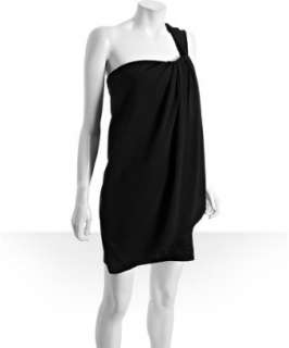 Diane Von Furstenberg black silk crepe Valetta one shoulder draped 