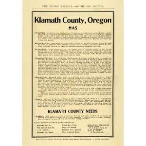  1906 Ad Klamath County Oregon Farming Link River 