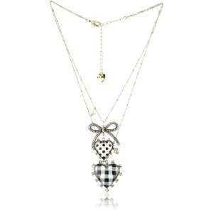   Betsey Johnson Black and White Boost 2 Row Hearts Necklace: Jewelry