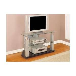   TV Stand with Glossy Silver Frame & Tempered Glass: Home & Kitchen