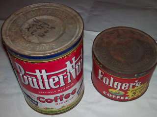 VINTAGE 1952 FOLGERS OMAHA BUTTER NUT COFFEE TIN CAN  