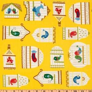   Frolic Bird Cages Yellow Fabric By The Yard: Arts, Crafts & Sewing