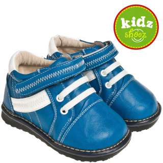 Boys Kids Infant Toddler Leather Squeaky Shoes   Blue with White 