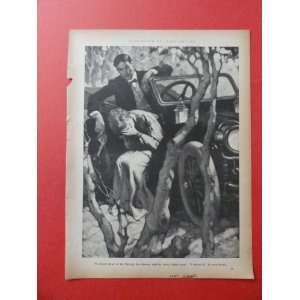 Print art by Jules Gotlieb 1937,(car/man/woman/gun) orinigal Vintage 