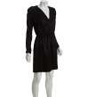 halston heritage black sateen shirred shoulder long sleeve dress