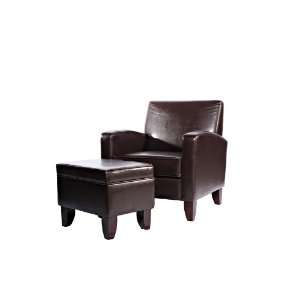 Powell Company Brown Faux Leather Classic Lounge Chair and 