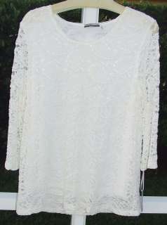 FOREVER FASHION STRETCH IVORY or BROWN LACE LINED SHIRT TOP 1X  2X 