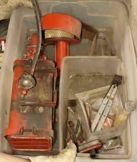 above) Yellow spray painted 8HP B&S with bin of parts. Condition as 