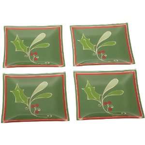  DII Holly Days Print Glass Plates, Set of 4 Kitchen 