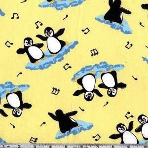  45 Wide Flannel Penguins Happy Feet Yellow Fabric By The 
