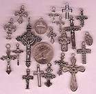 20 Different Silver Religious Rosary Cross Pendants & Charms Jewelry 