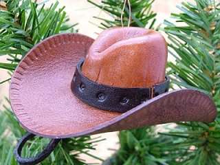 New Tan Leather Cowboy Hat Rodeo Western Ornament  