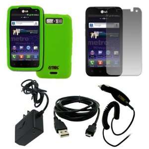  LG Connect 4G MS840 Silicone Skin Case Cover (Neon Green) + Screen 