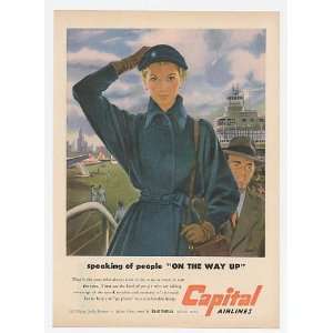  1951 Capital Airlines People On the Way Up Lady Print Ad 