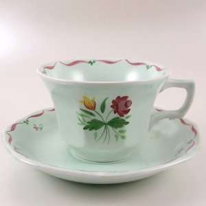 Adams Calyx Ware ALLEGRO Green Floral Cup & Saucer:  