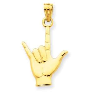    14k Gold Polished I Love You Hand/Sign Language Charm: Jewelry