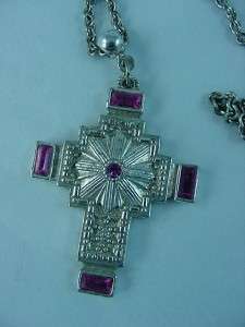 VTG THE VATICAN LIBRARY COLLECTIBLES SILVER TONE PENDANT CROSS CHAIN 