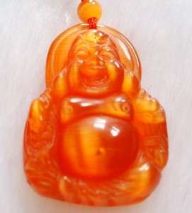 Orange Cat Eye Tibet Happy Buddha Amulet Pendant  