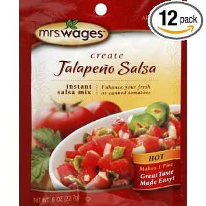 Mrs. Wages Jalapeno Salsa Mix, 0.8 Ounce Pouches (Pack of 12)  