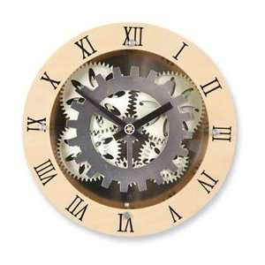  12 Moving Gear Wall Clock w/Wooden Dial Ring Jewelry