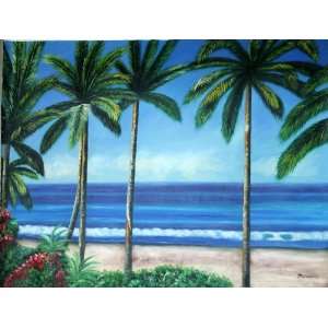 Tropical Island Beach Scene with Coconut Trees Oil Painting Large 3x4 