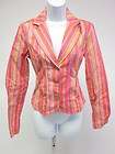 DKNY JEANS Pink Orange Striped Cotton Button Up Blazer Jacket Sz XS