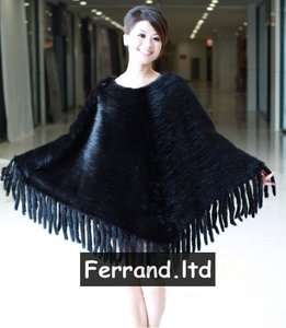   Real Genuine Knit/Knitted Mink Fur Cape/Cloak/Poncho 4 Colors  