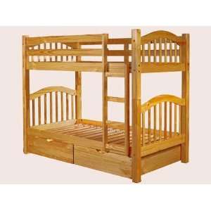   Finish Twin Size Wood Bunk Bed w/2 Drawers & Slat Furniture & Decor