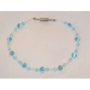   Blue Glass Hearts & Crystals Magnetic Clasp Anklet: Everything Else