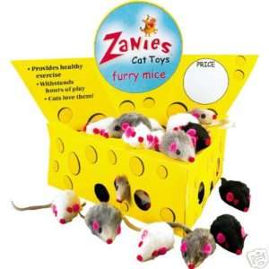  Zanies Cheese Wedge Box w/ 60 Furry Mice Cat Toys Pet 