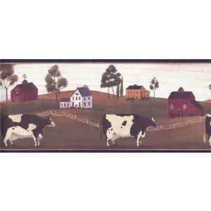   Wallpaper Border American Folk Art Farmhouses & Cows