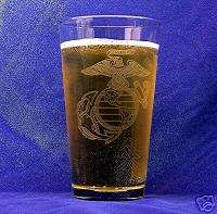 US Marine Corps Emblem 16oz etched Beer Glass set of 4  